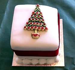 Christmas tree decorated on a seasonal cake